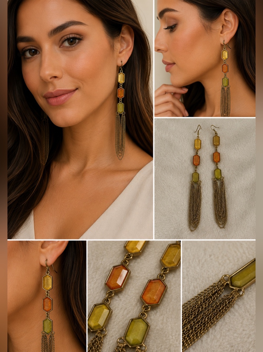 Gold-Tone Multi Color Tassel Dangle Earrings Boho Statement Jewelry
